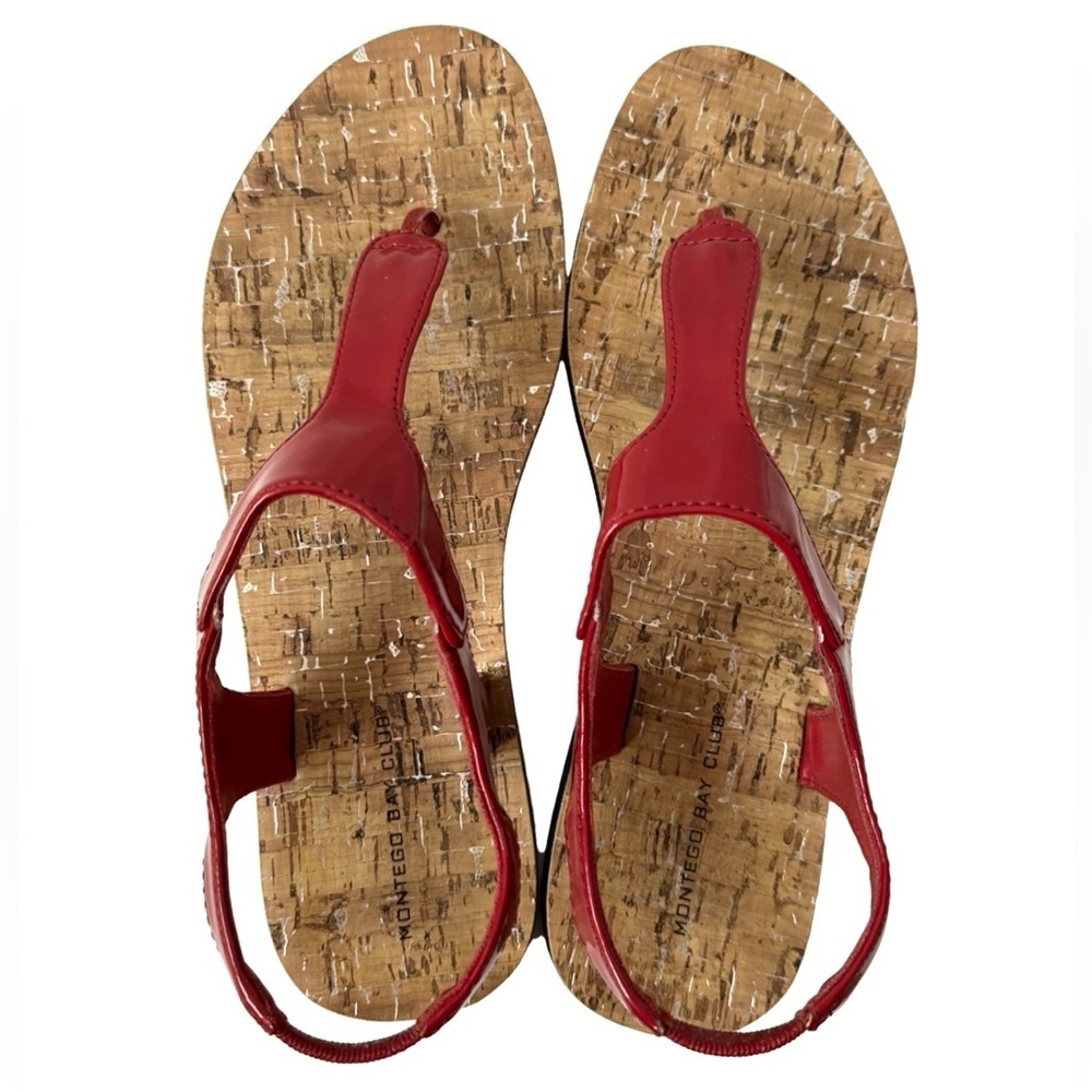 Montego Bay Club Red Patent Leather T-Strap Flat Sandals - Size 8
